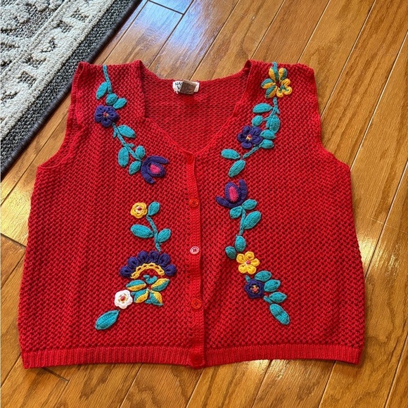 napa valley Tops - Vintage Napa Valley Knitted Floral Sweater Vest Womens Soze Medium